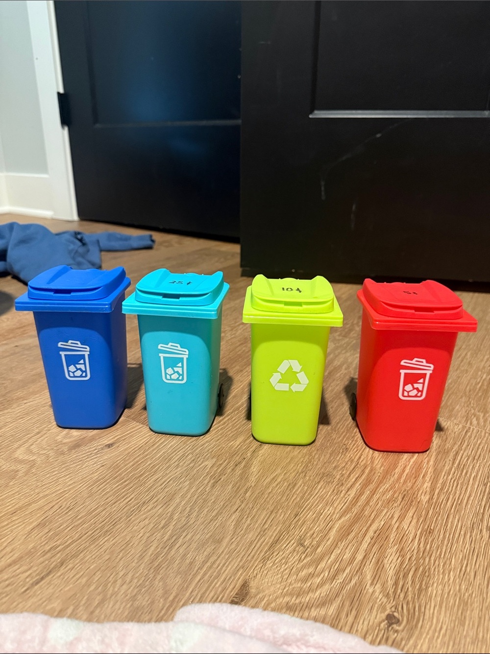 Kids Mini Recycling Trash Bin Toy Set - Blue, Teal, Green, Red